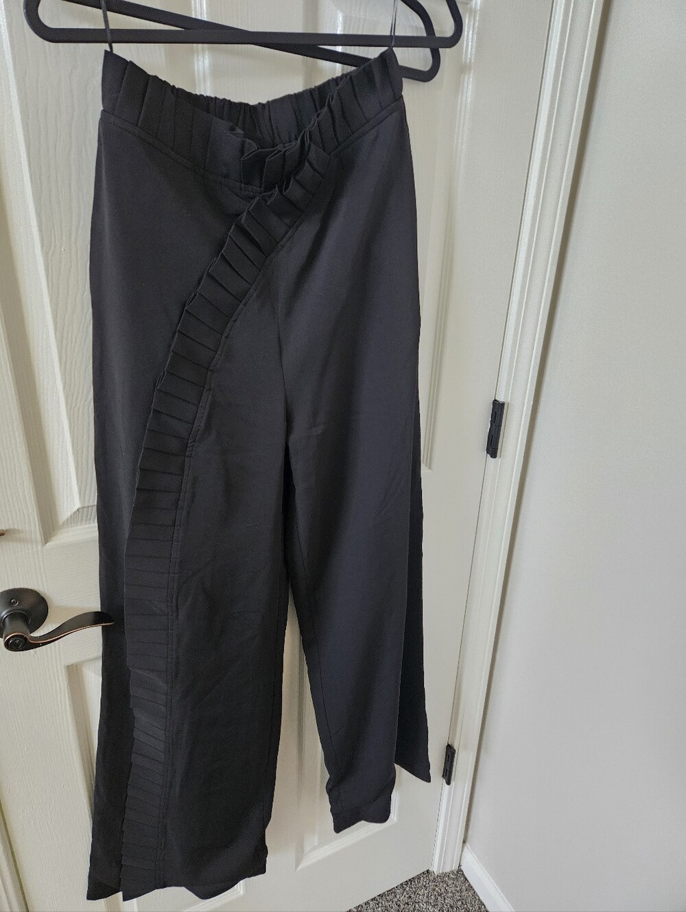 MULLA Black Pleated Asymmetric Ruffle Wide-Leg Pants